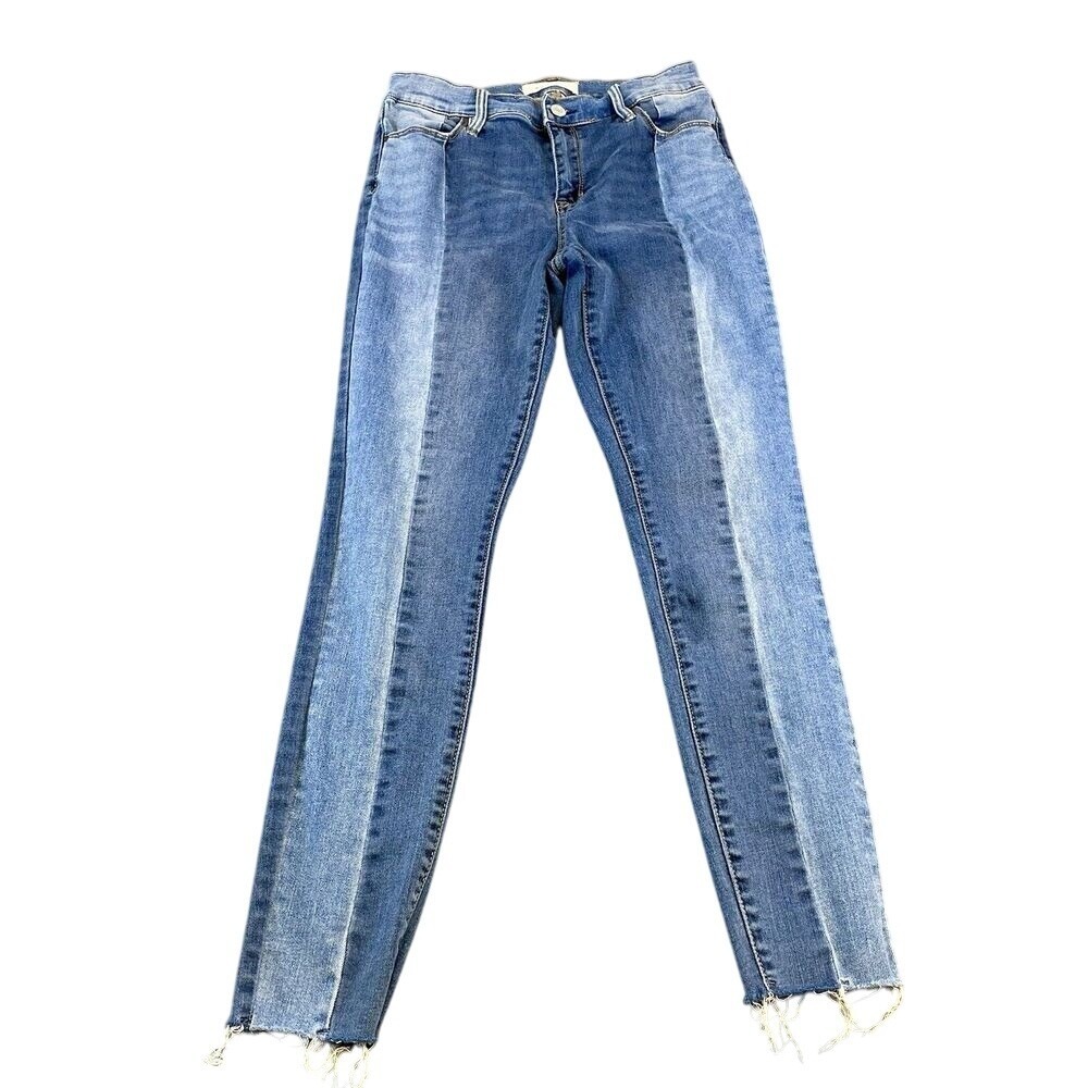 PacSun Women High Rise Ankle Jegging Two Tone Blue Denim 25 Raw Hem Skinny
